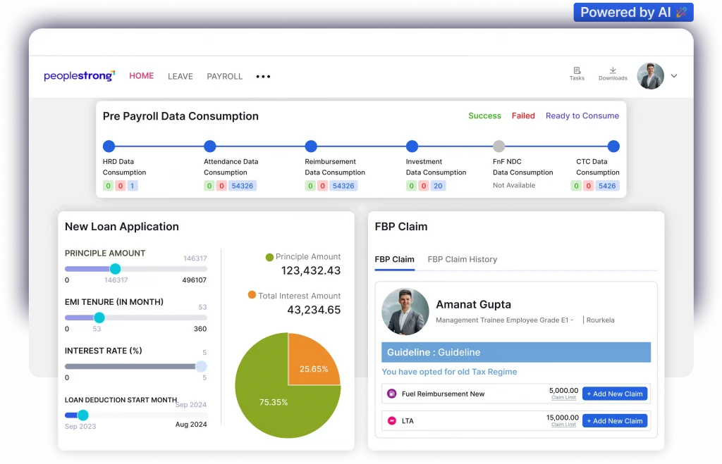 PeopleStrong Payroll management software dashboard Screenshot