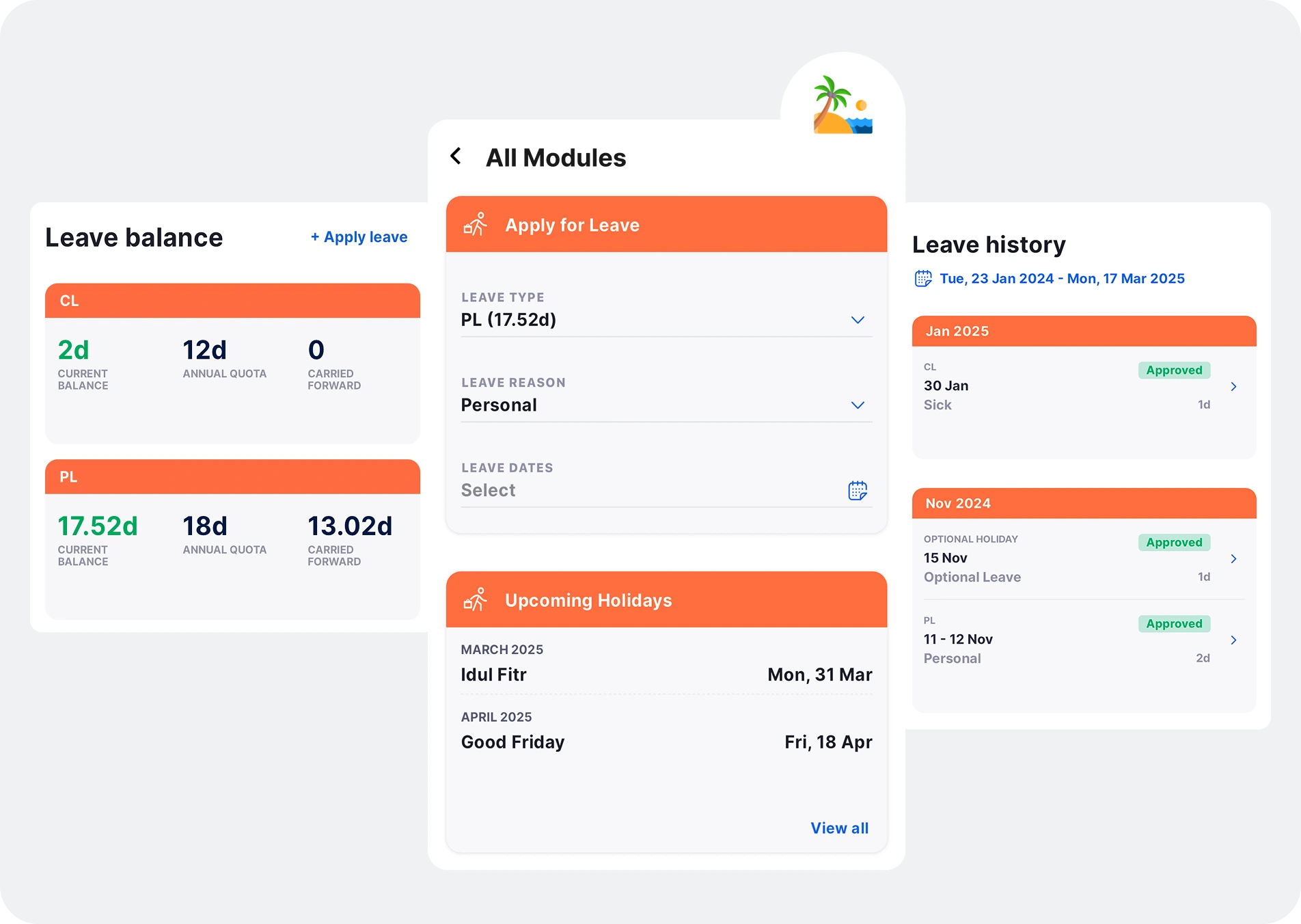 Leave Module screenshot in HRMS 